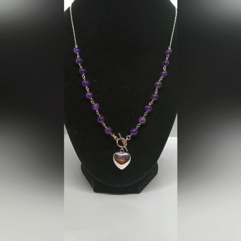 Amethyst Necklace with Chunky Heart Pendant .925 silver